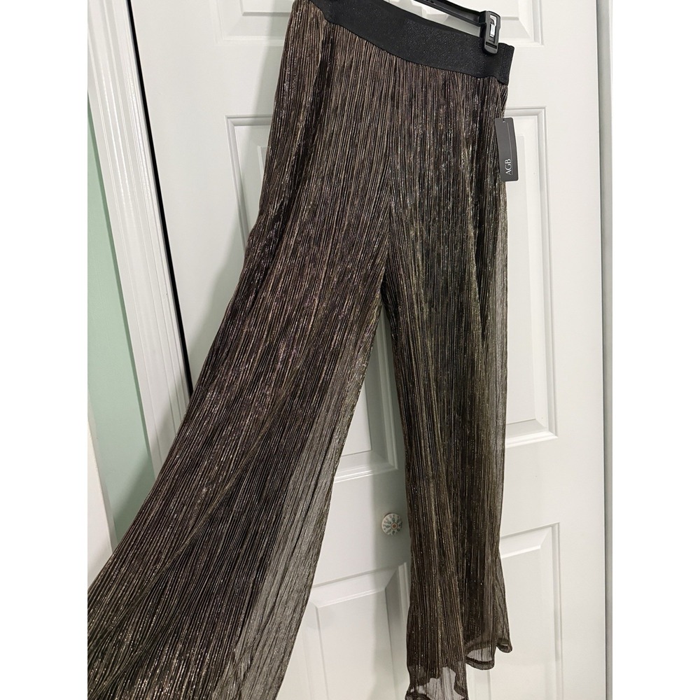 NWT AGB‎ Women's Gold Shiny Party Wide Leg Pants Elastic Waist Size M